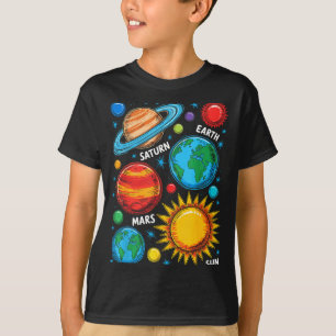 Solar System Planets Earth Mars Saturn Sun Sketch T-Shirt