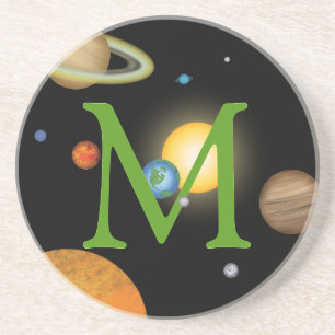 Solar System Planets in Dark Space Monogrammed Coaster