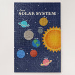 Solar System Planets Jigsaw Puzzle<br><div class="desc">A colourful solar system illustration featuring 8 planets; Mercury,  Earth,  Venus,  Neptune,  Saturn,  Uranus,  Mars,  Jupiter and the Sun against a starry,  dark blue background. This modern design is both stylish and educational,  great as decor & home schooling.</div>
