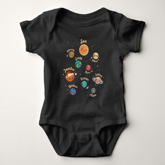 Solar System Planets Kids Knowledge Outer Space Baby Bodysuit (Front)