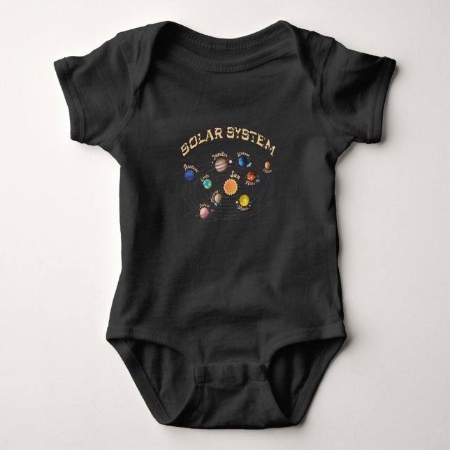 Solar System Planets Kids Knowledge Outer Space Baby Bodysuit (Front)