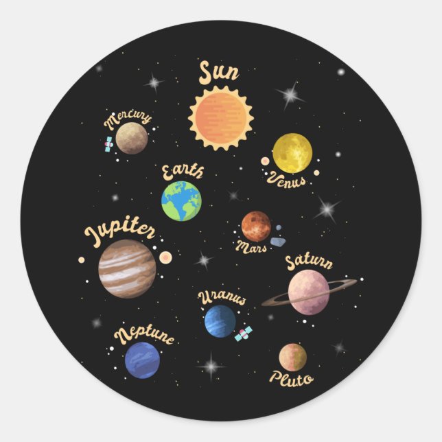 Solar System Planets Kids Knowledge Outer Space Classic Round Sticker (Front)