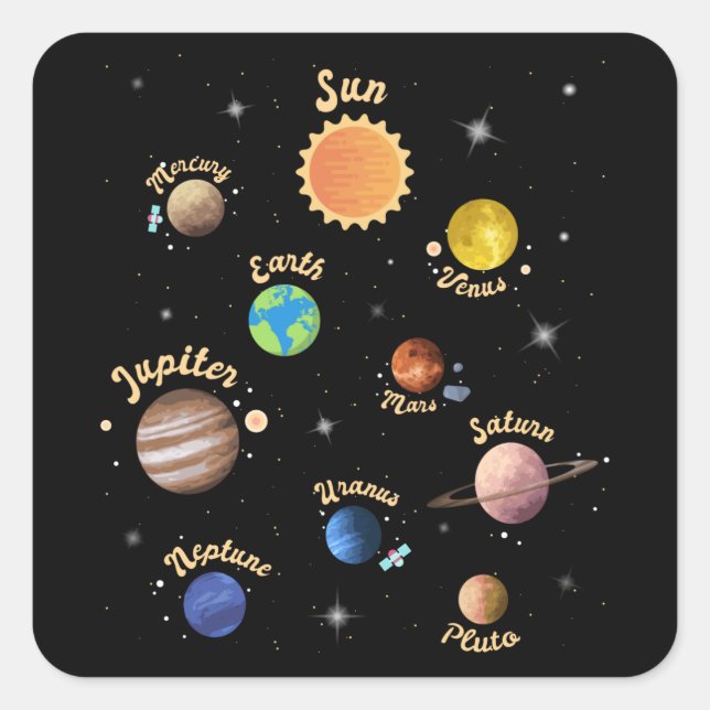 Solar System Planets Kids Knowledge Outer Space Square Sticker (Front)