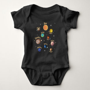 Solar System Planets Kids Knowledge Outer Space T- Baby Bodysuit
