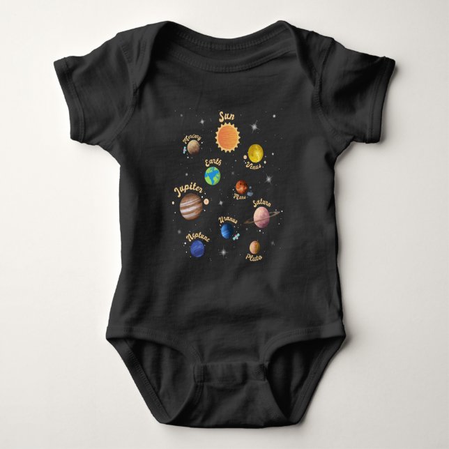 Solar System Planets Kids Knowledge Outer Space T- Baby Bodysuit (Front)