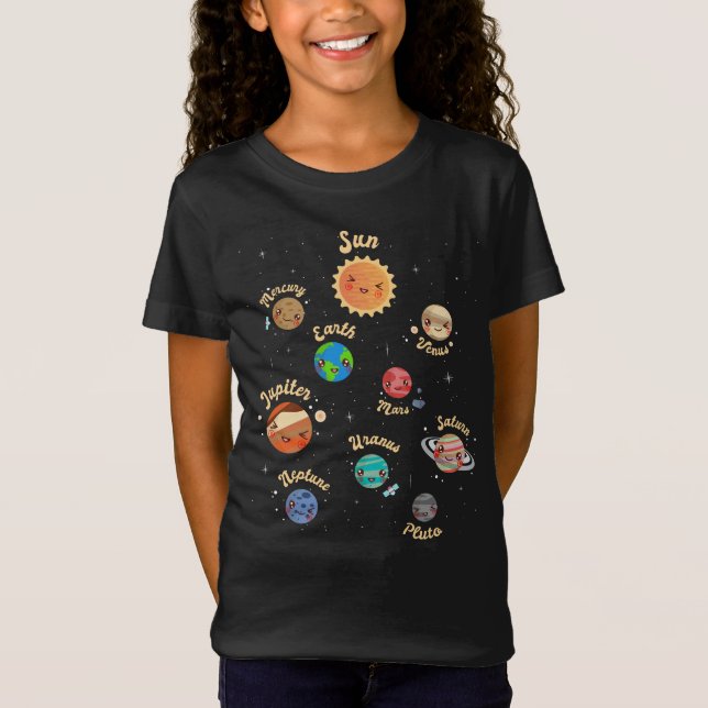 Solar System Planets Kids Knowledge Outer Space T-Shirt (Front)