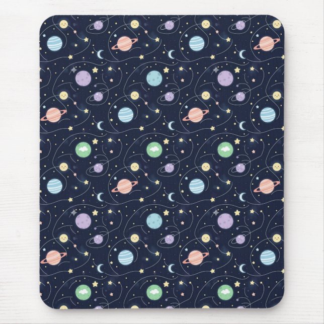 Solar System Planets Seamless Pattern Mouse Pad (Front)