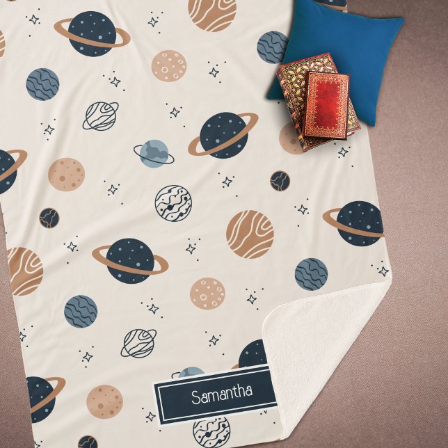 Solar System Planets Sketch Pattern Sherpa Blanket (Creator Uploaded)