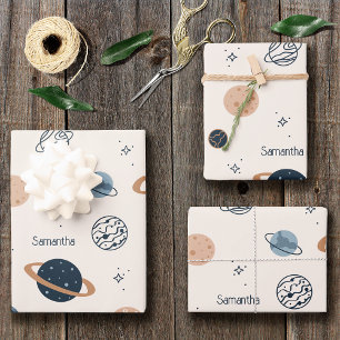 Solar System Planets Sketch Pattern Wrapping Paper Sheet
