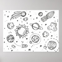 Solar System Poster (Black and White)