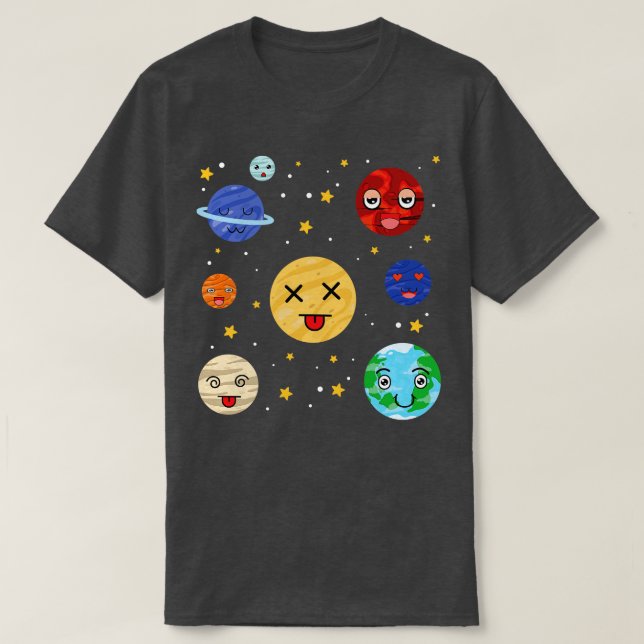 Solar System Space Science Astronomy Cute Planets T-Shirt (Design Front)