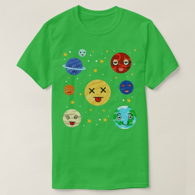 Solar System Space Science Astronomy Cute Planets T-Shirt (Design Front)