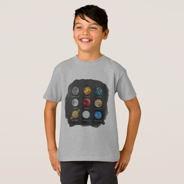 Solar System Watercolor Kids TShirt (Front Full)