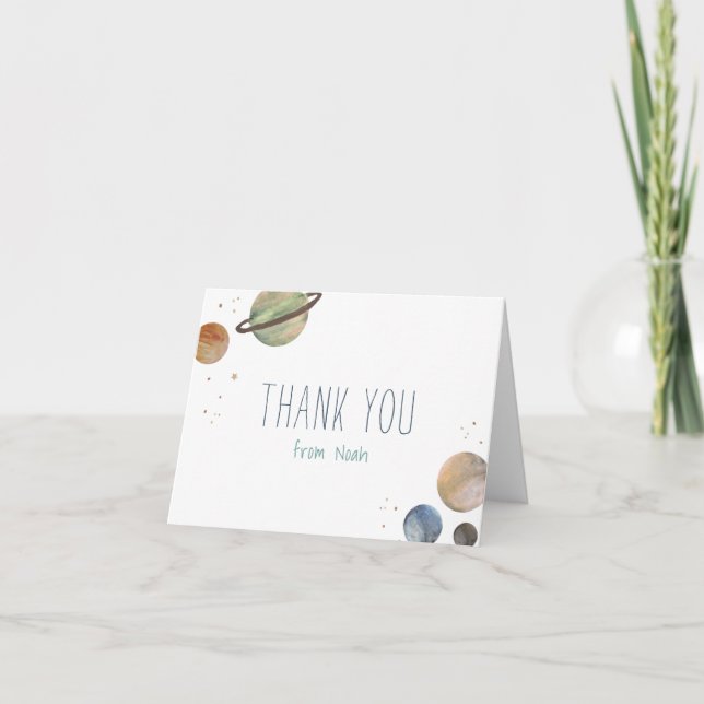 Solar System Watercolor Thank You Card (Front)