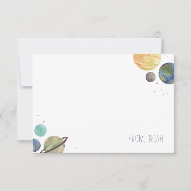 Solar System Watercolor Thank You Card (Front)