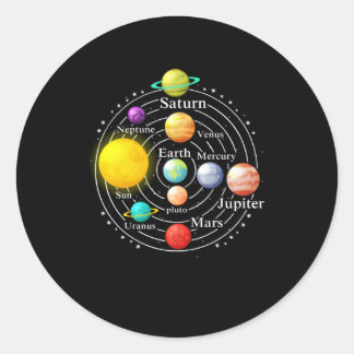 Solar system with planets sun, saturn, earth in Classic Round Sticker