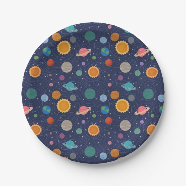 Solar System with Sun and Planets Paper Plate (Front)