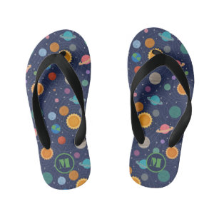 Solar System with Sun and Planets Personalised Bat Kid's Jandals