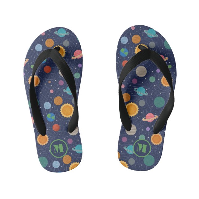 Solar System with Sun and Planets Personalised Bat Kid's Jandals (Footbed)