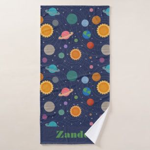 Solar System with Sun and Planets Personalised Bath Towel