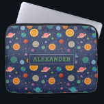 Solar System with Sun and Planets Personalised Laptop Sleeve<br><div class="desc">A fun and modern solar system pattern with colourful planet,  star and sun illustrations against a dark blue background. This design can be personalised with a name or monogrammed with initials.</div>
