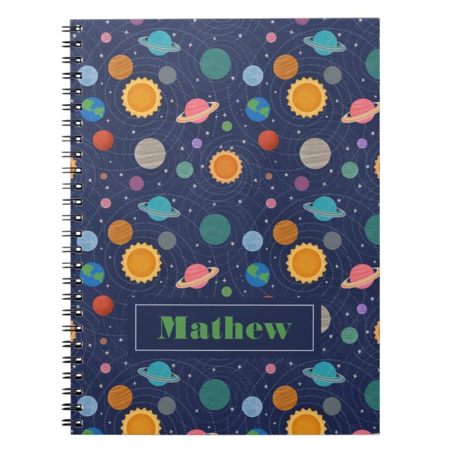 Solar System with Sun and Planets Personalised Notebook (Front)