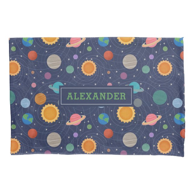 Solar System with Sun and Planets Personalised Pillowcase (Front)
