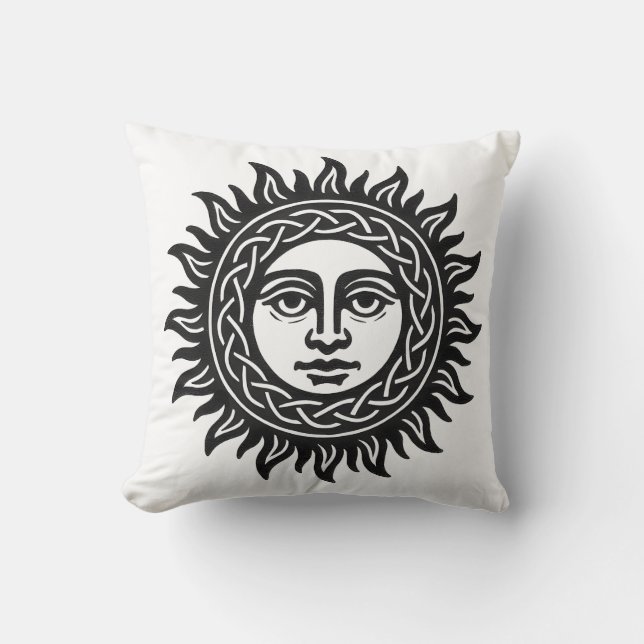 Solar Visage Sigil – Black Sun Emblem Tee Cushion (Front)