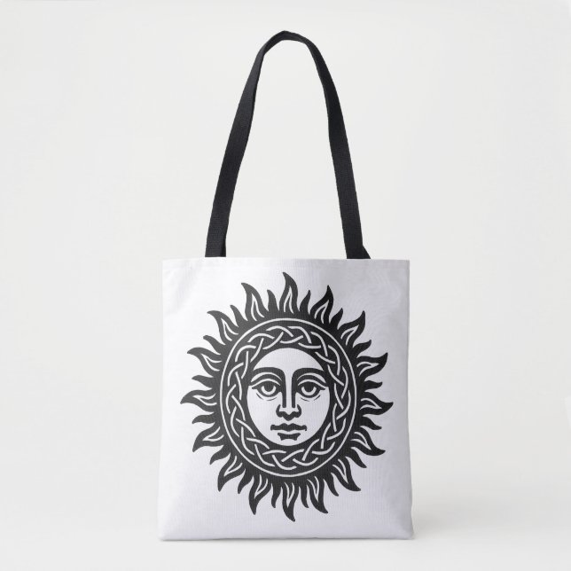 Solar Visage Sigil – Black Sun Emblem Tee Tote Bag (Front)
