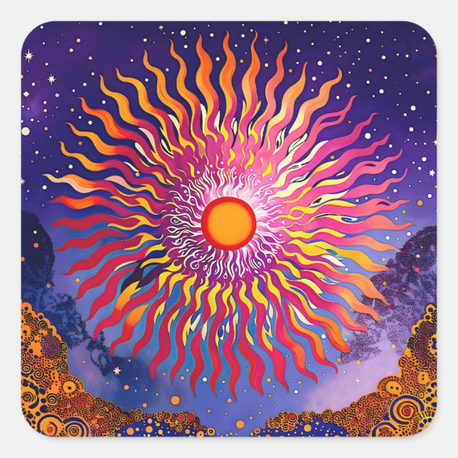 “Solar Whispers in the Sky” The Sun Square Sticker (Front)