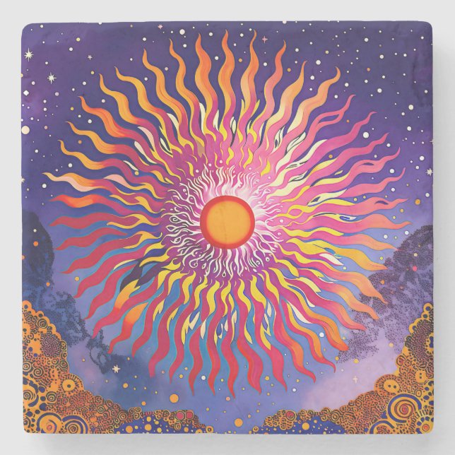 “Solar Whispers in the Sky” The Sun Stone Coaster (Front)