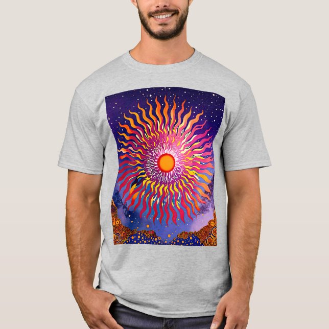 “Solar Whispers in the Sky” The Sun T-Shirt (Front)