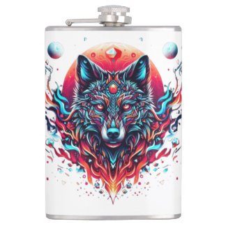 Solar Wolf Totem – Fire & Moonlight Fusion Hip Flask