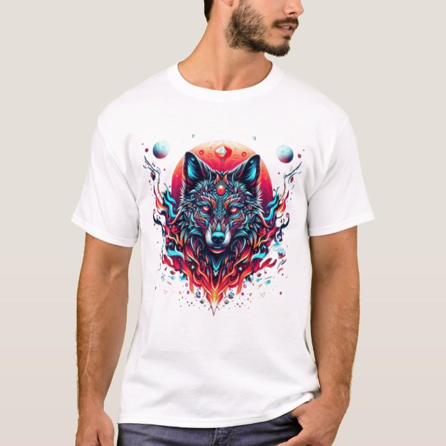 Solar Wolf Totem – Fire & Moonlight Fusion T-Shirt (Front)