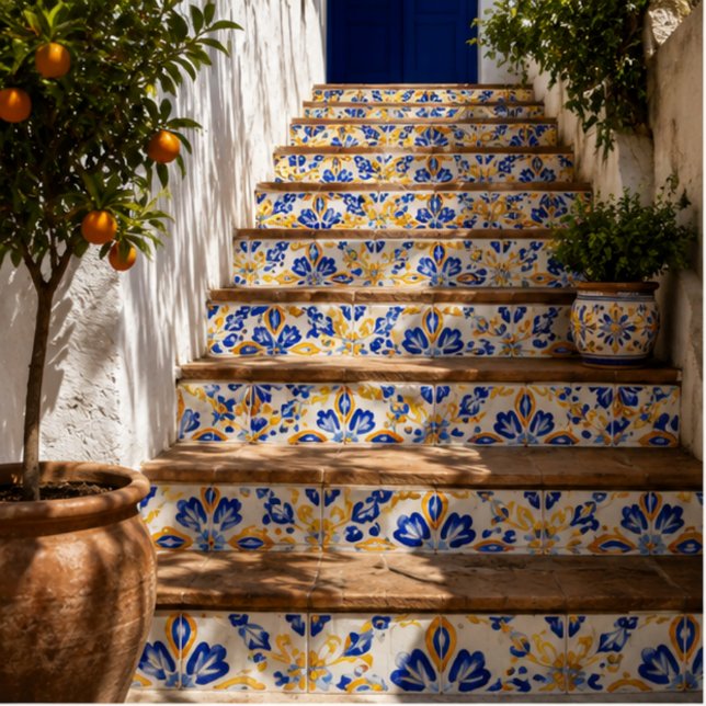 Solara Bloom Hand-Painted Sapphire and Amber  Tile (Creator Uploaded)