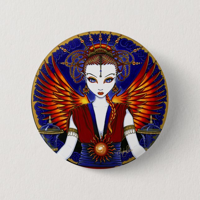 "Solara" Sun Goddess Fire Angel Button (Front)