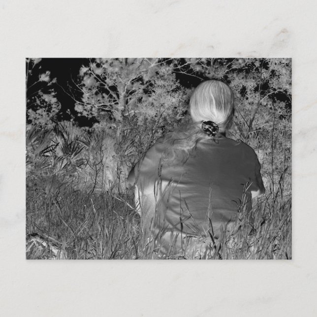 Solarised negative photograph of solo figure postcard (Front)