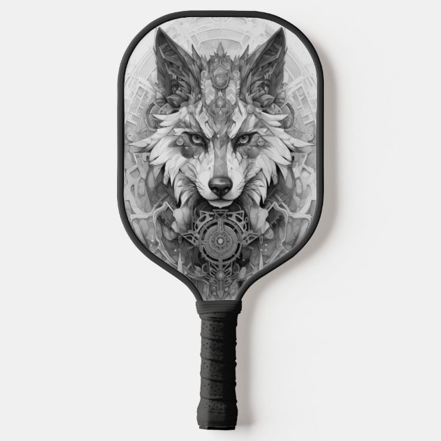 Solarpunk Red and White Wolf Pickleball Paddle (Back)