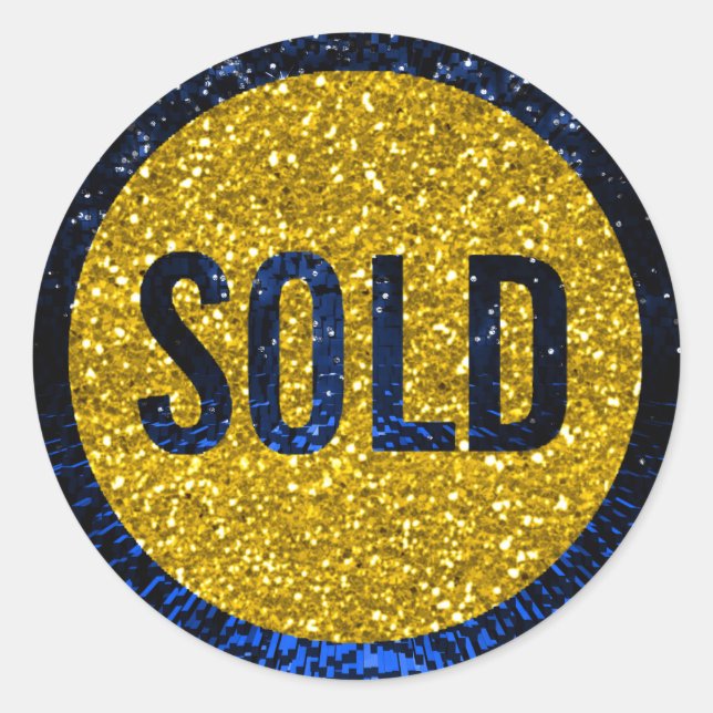 Sold Out Glitter Blue Navy Gold Real Estate Agent Classic Round Sticker (Front)