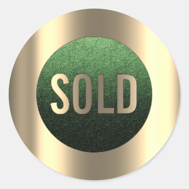Sold Out Green Sepia Metallic Real Estate Agent Classic Round Sticker (Front)