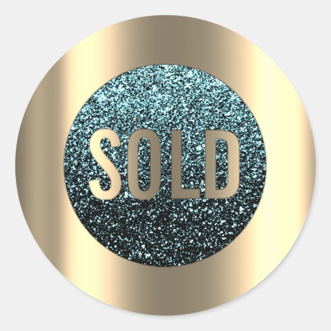 Sold Out Teal Glitter  Metallic Real Estate Agent Classic Round Sticker (Front)