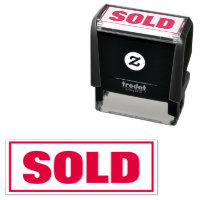 SOLD red self-inking rubber stamp for business
