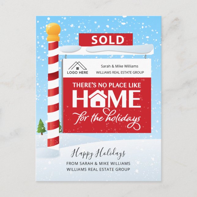 Sold Sign Photo Real Estate Christmas Holiday Postcard (Front)