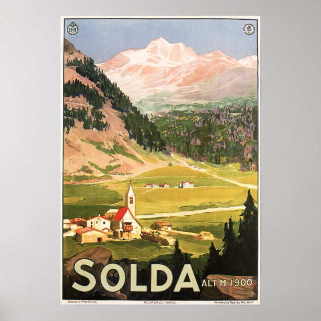 SOLDA SULDEN ITALY Mountain Vintage Italian Travel Poster (Front)