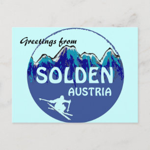 Solden Austria blue ski logo greetings postcard