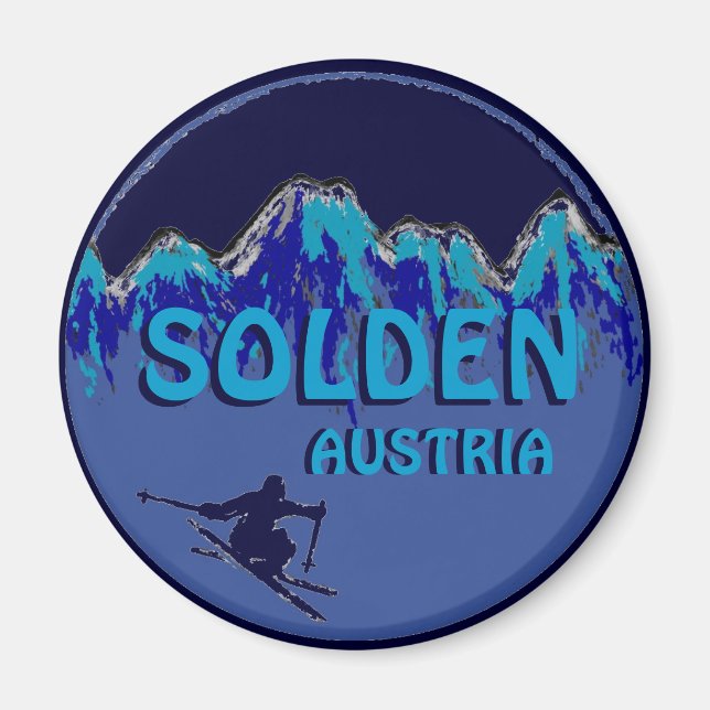 Solden Austria blue theme ski logo magnet (Front)