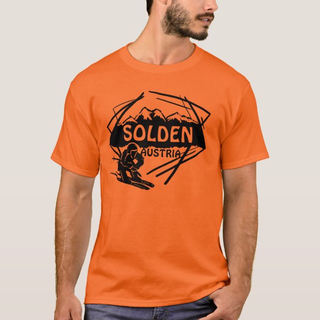 Solden Austria guys orange ski art tee (Front)