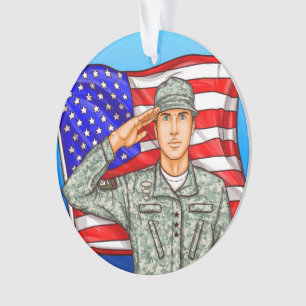 Soldier and American Flag - Appreciation Ornament