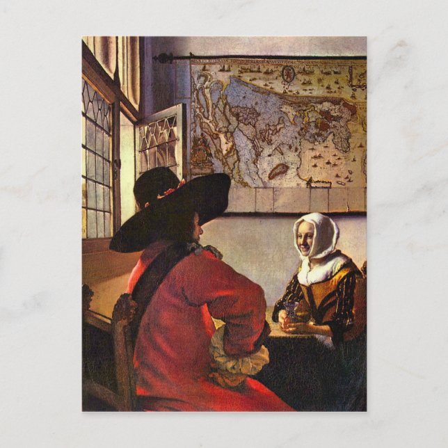 Soldier and girl smiling by Johannes Vermeer Postcard (Front)