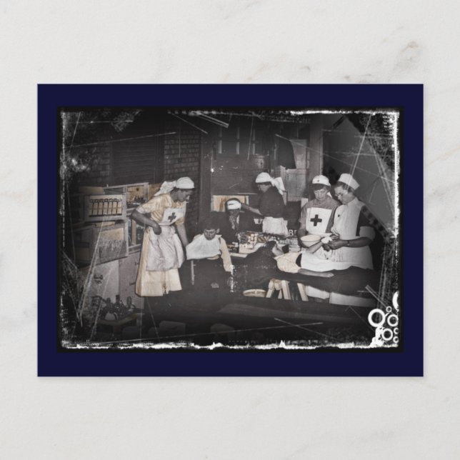 Soldier Child Nurses at First Aid Station Postcard (Front)